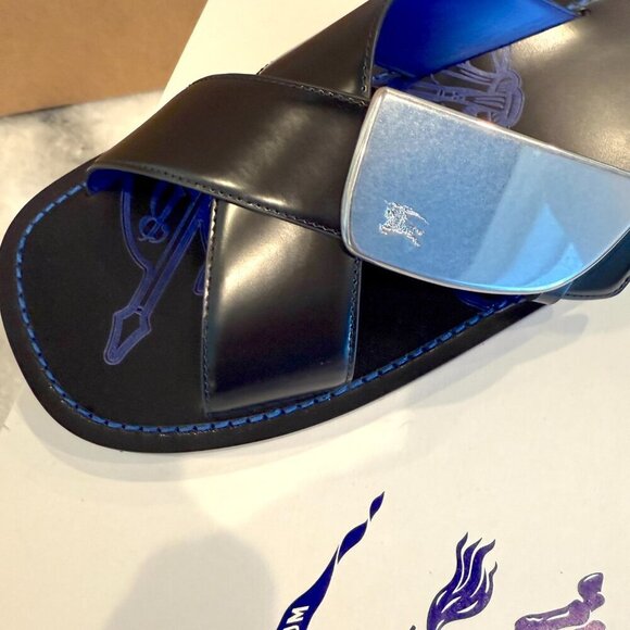 Burberry Black Leather EKD Strip Shield Slide Sandal, all sizes - Picture 11 of 15